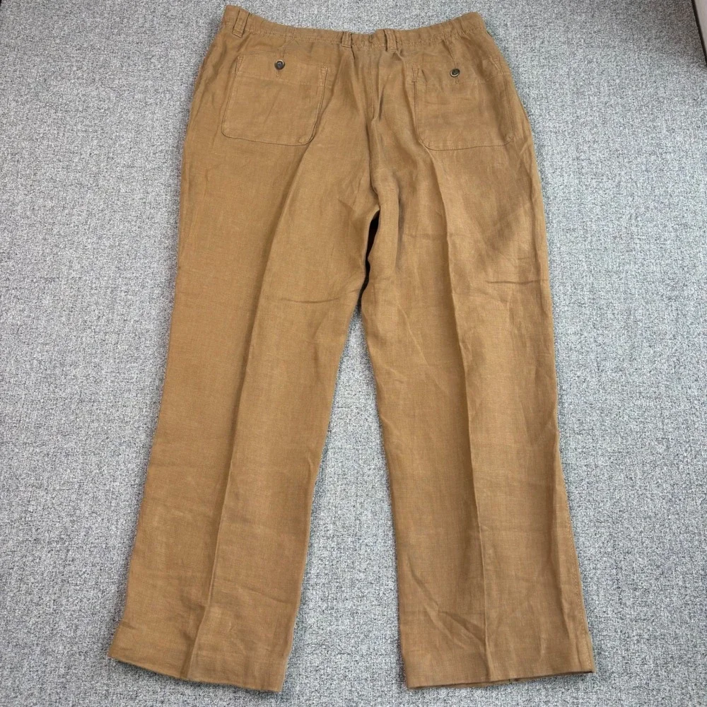 Caribbean 100% Linen Drawstring Pants Men 40x30 Brown Straight Leg Beach Wedding